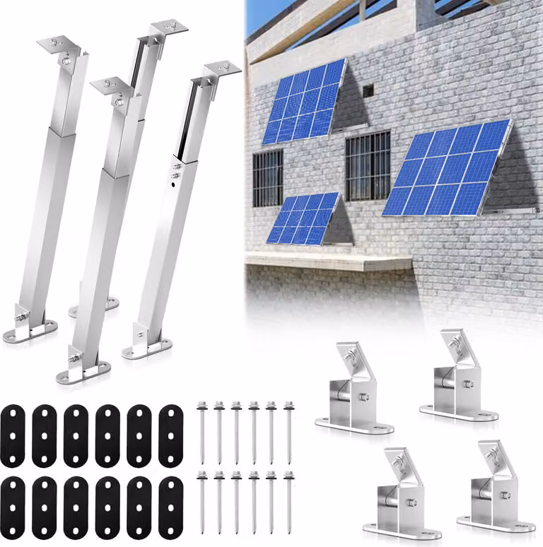 Ikodm, set di 2 supporti per pannelli fotovoltaici, confezione da 4 paia, regolabili da 38 a 68 cm e da 0 a 60°, realizzati in alluminio 6063, colore argento, adatti per pannelli solari da 50 a 190 W, da installare su tetti, balconi e camper