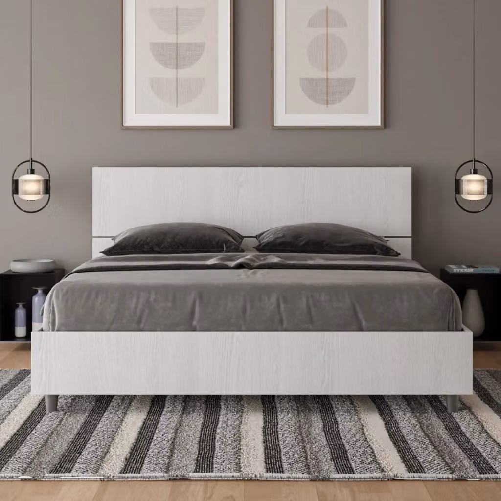 Letto Matrimoniale Demas con Contenitore Alzata e Testata Dritta Bianco Frassino L/P/H: 160 x 200 x 102 cm – 2