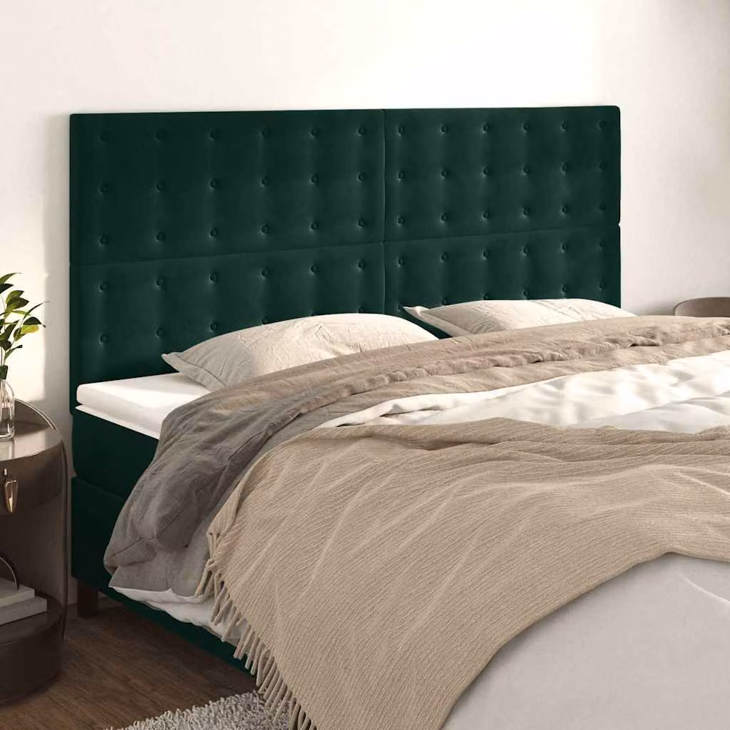 Testiera per letto vidaXL in velluto verde scuro con pannello imbottito, L: 200 cm, H: 118/128 cm, P: 5 cm