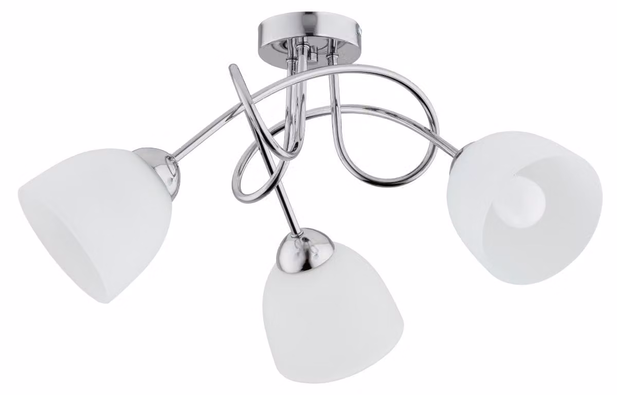 Lampada da soffitto con paralumi in vetro TECTUS, cromata e bianca, 3xE27x15W, metallo, dimensioni: 27x52x52 cm, IP20, Alfa