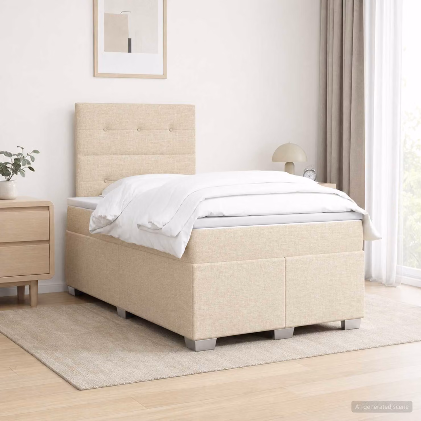 Letto box spring con materasso a molle insacchettate vidaXL in tessuto beige e bianco L/P: 120 x 200 cm
