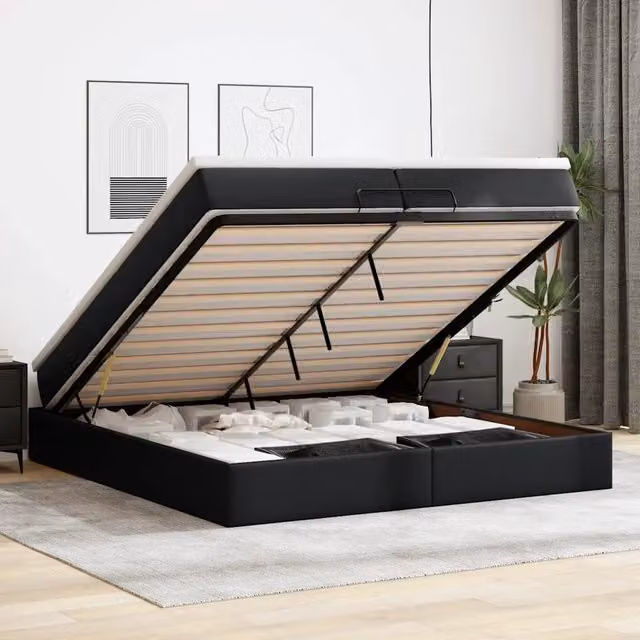 Letto con contenitore a sollevamento vidaXL in similpelle nero e bianco L: 200 cm, P: 200 cm, H: 280 cm