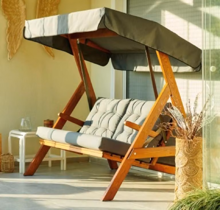 Casa Padrino Altalena Hollywood Verde / Marrone - Altalena da giardino resistente alle intemperie con tettuccio parasole - Mobili da giardino - Mobili