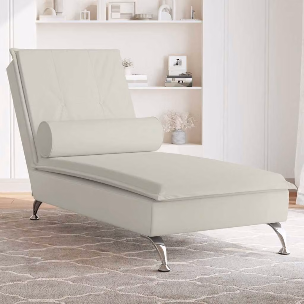 vidaXL Chaise Longue Moderna in Velluto Beige con Cuscini e Ricarica USB L: 136,5 cm, P: 56,0 cm, H: 75,0 cm