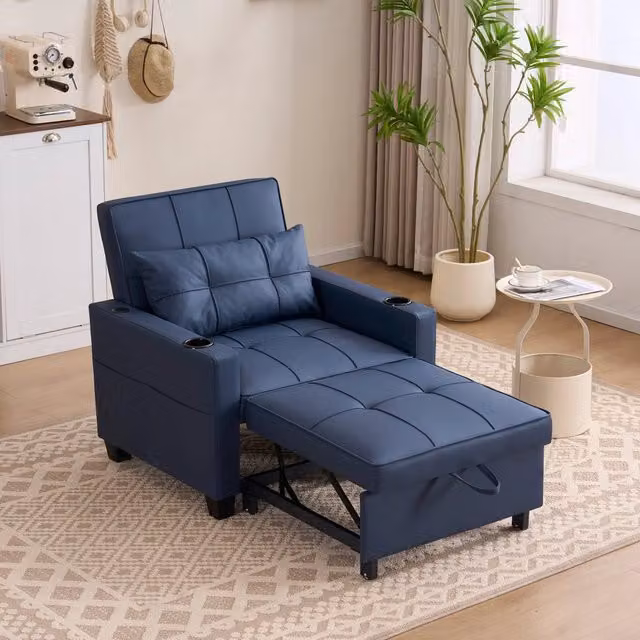 Divano letto singolo estraibile 3 in 1 ¨C Minimal ¨C Grigio tessuto con porta bevande e porta USB
