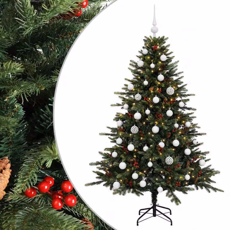 Albero di Natale artificiale verde vidaXL con 150 LED luce bianca calda e decorazioni con palline in PVC e metallo