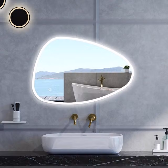 Specchio da bagno Asimmetrico con 100x80cm,3 colori,Memoria, Antifog,Regorabile,Retroilluminato,doppio interruttore,