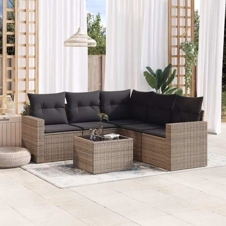 vidaXL Set Divano da Giardino 6 pz a L con Cuscini Grigio in Polyrattan e Struttura in Metallo