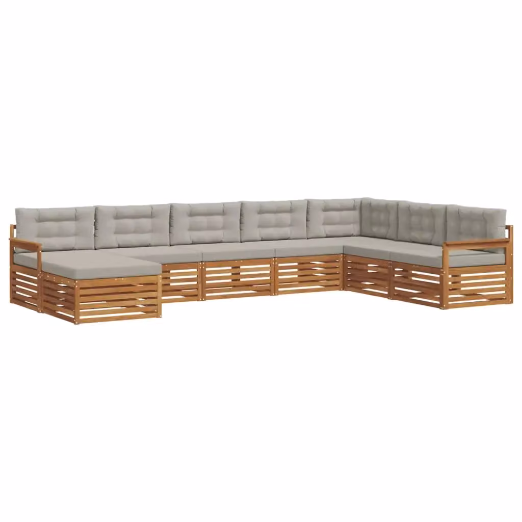 Set di divani da esterno a L con ottoman vidaXL in legno di acacia e tessuto grigio, 8 pezzi – 2
