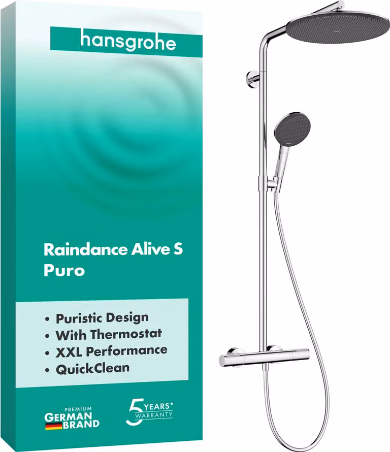 hansgrohe Showerpipe Raindance Alive S Puro 300 1jet con elemento Ecostat cromato, 1 pz.