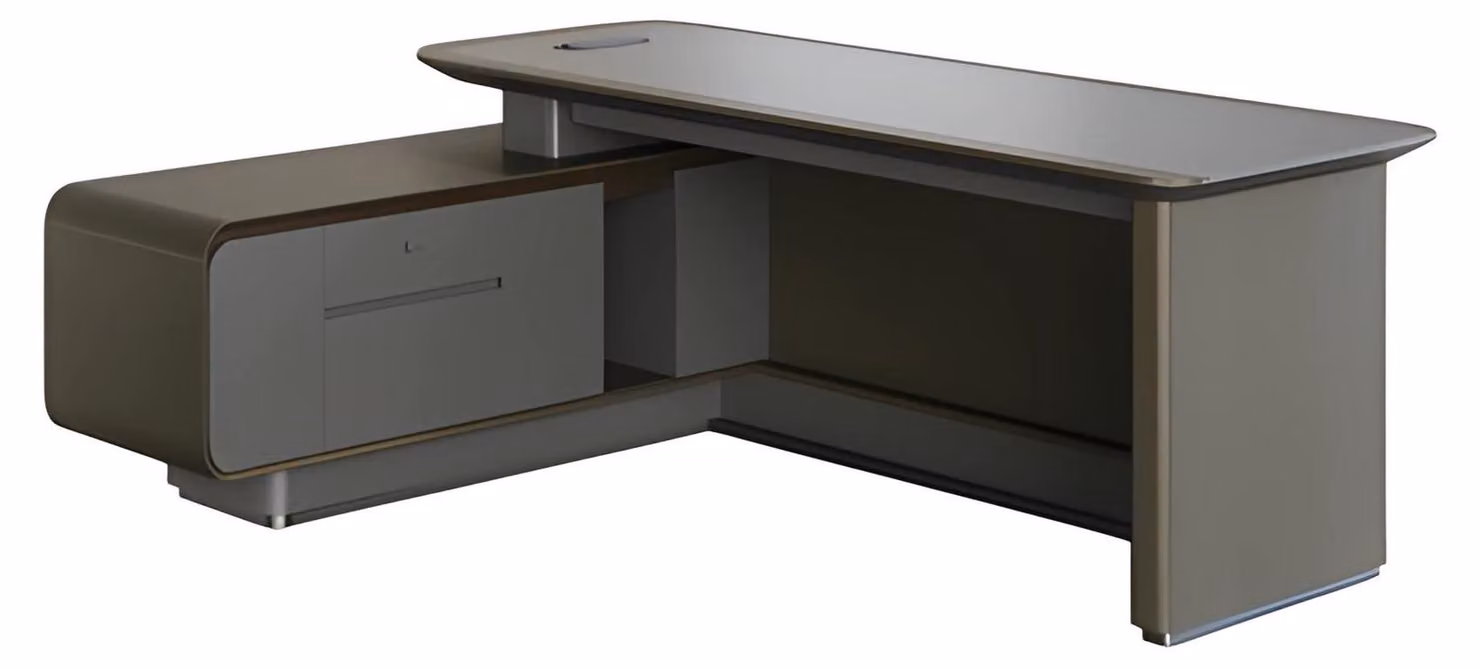 Schreibtisch Chefzimmer Modern Grau Schwarz Winkelschreibtisch Stauraum Design