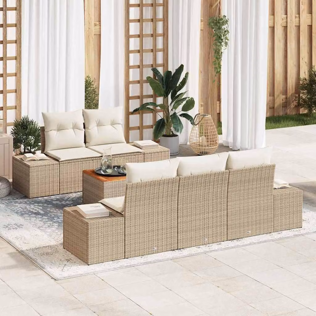 Maison Exclusive - Set Divano da Giardino 6 pcs Beige e Crema polyrattan