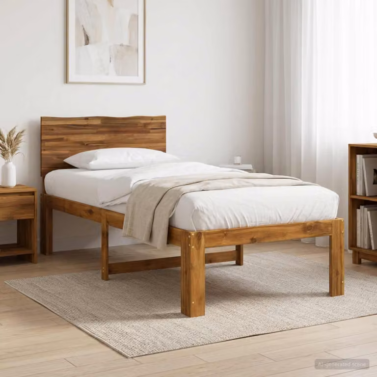 Letto Singolo con Testiera vidaXL ROSTOCK in Legno di Acacia Naturale L: 190 cm, P: 75 cm, H: 81 cm
