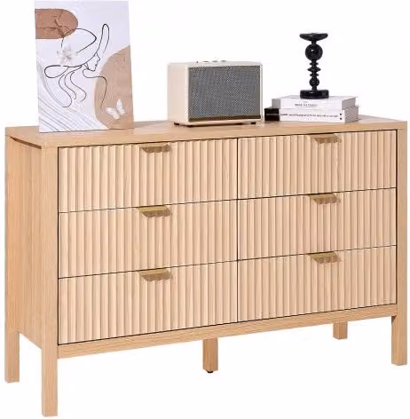 VEVOR Cassettiera a 6 Cassetti in Legno Beige con Design Scanalato e Meccanismo Scorrevole, Organizzatore Moderno e Minimalista per Camera da Letto, L/P/H: 78,7 x 39,9 x 119,9 cm