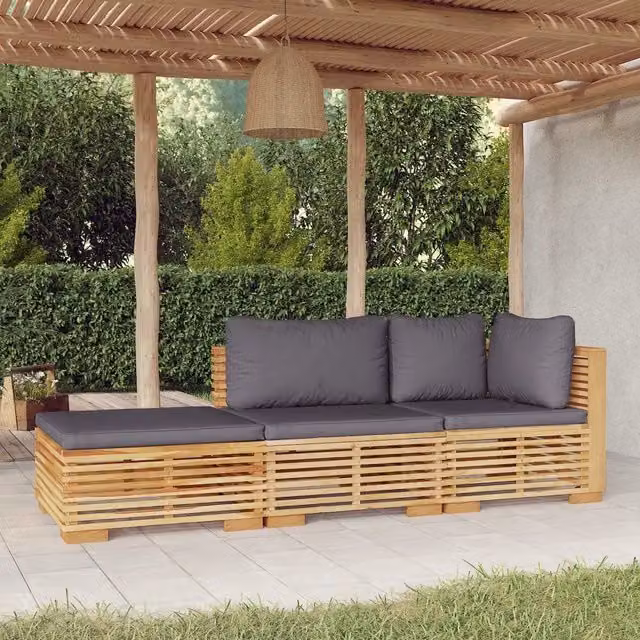 Set Divani da Giardino 3 pz con Cuscini Legno Massello di Teak 3100906