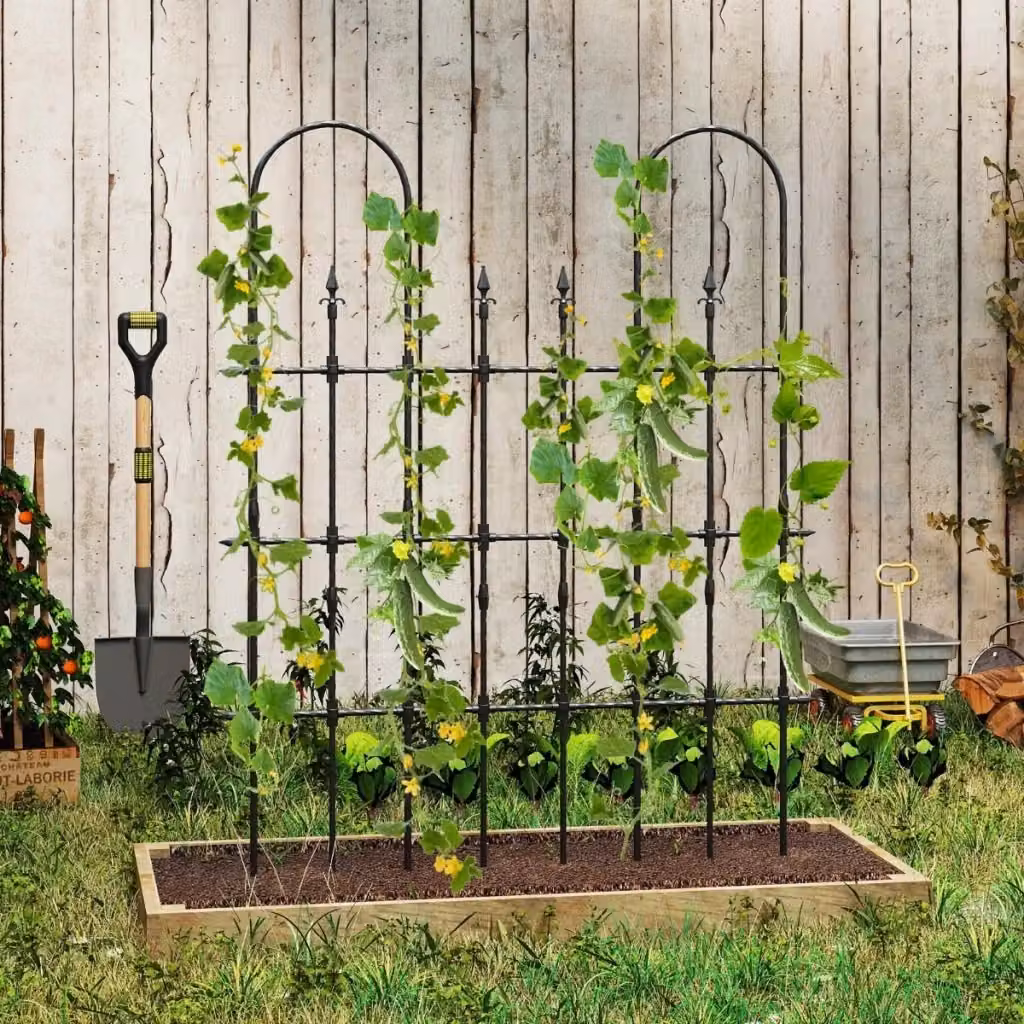 Set di 2 supporti da giardino per piante rampicanti e rose DESIGN IN, arco in metallo antiruggine nero, L: 146 cm, H: 186 cm – 2