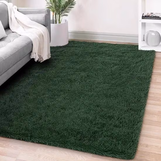 Tappeto soffice a alta densità 180x270 cm verde scuro | Tappeto extra soffice a pelo lungo con antiscivolo per soggiorno/camera da letto | Tappeto accogliente per bambini e animali domestici