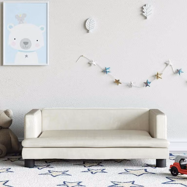 vidaXL Divano per Bambini in Velluto Beige L: 80 cm, P: 45 cm, H: 30 cm