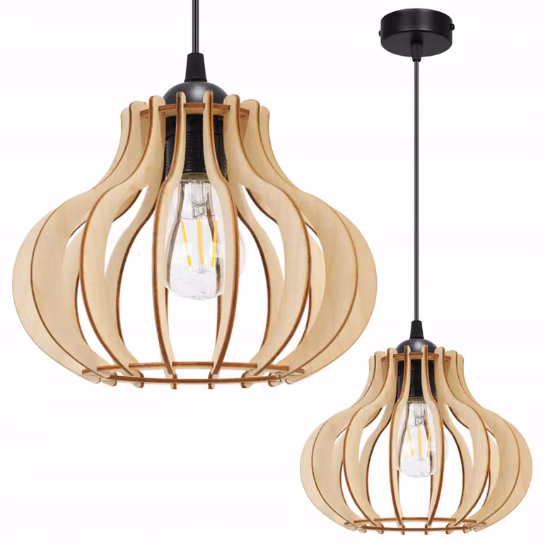 Lampada a sospensione, lampadario da soffitto, legno, paralume LED