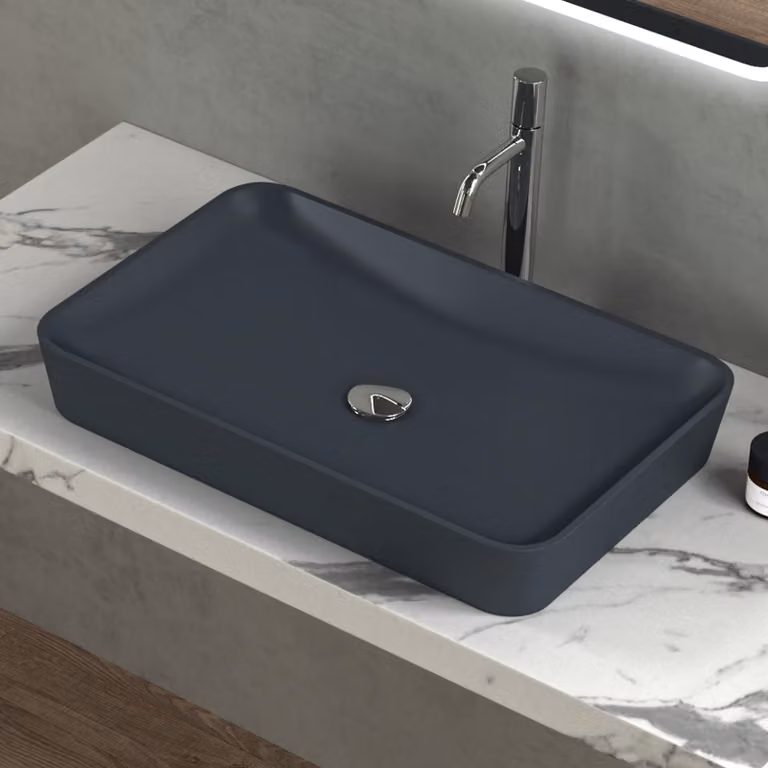 doporro Lavabo da Appoggio 60x40x9 cm in Solid Surface Antracite Opaco, Lavandino Bagno Design Moderno Colossum815