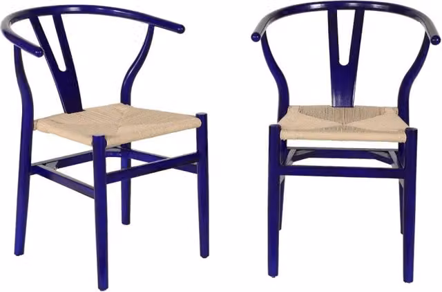 Set di 2 sedie impilabili SWEEEK in legno di faggio con seduta in corda blu e braccioli – 1