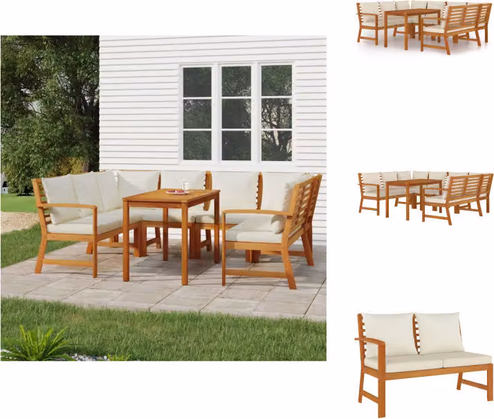 vidaXL Set da pranzo da giardino 7 pezzi con cuscini in legno massiccio di acacia - Set di mobili da giardino