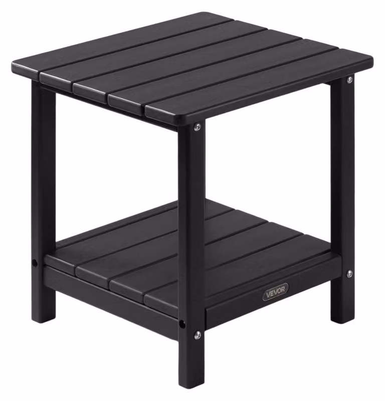 Tavolino aus Kunststoff, 45x38x44 cm, in HDPE, con 2 ripiani, colore nero