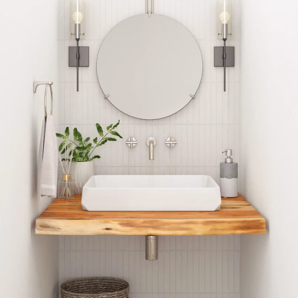 Piano da bagno quadrato in legno massello di acacia vidaXL, colore marrone, L 60 cm x P 60 cm x H 2,5 cm
