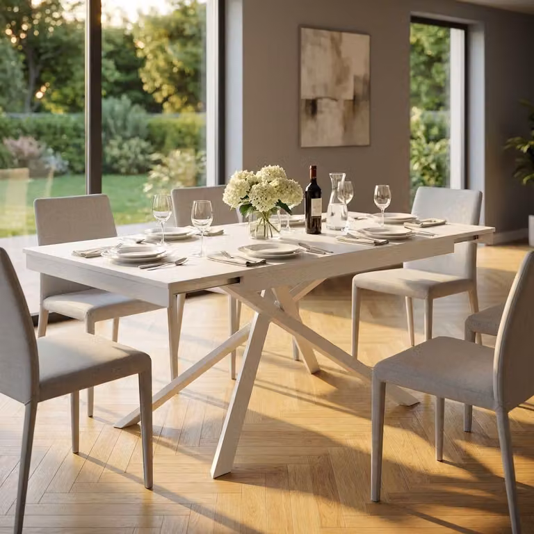 Milani Home - tavolo da pranzo allungabile 140-200 x 80 x 77 cm, bianco, stile industrial