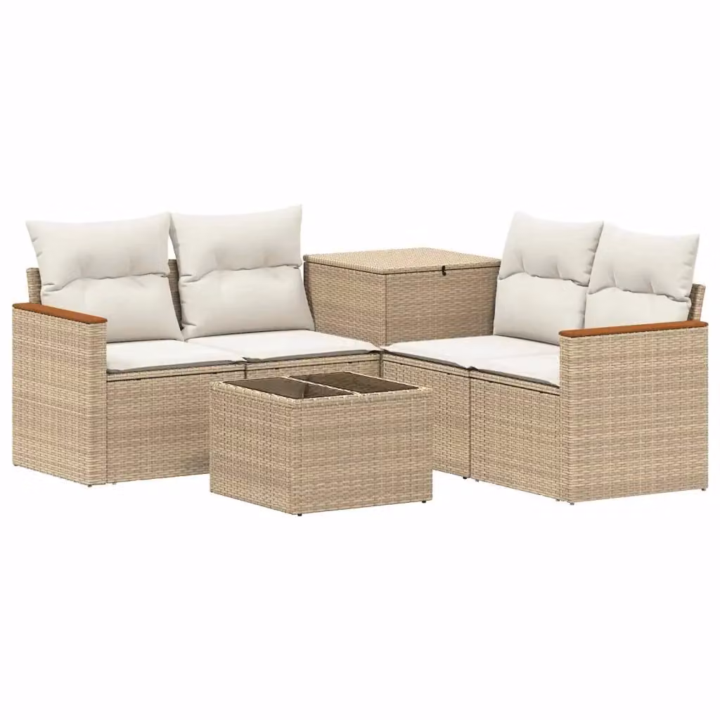 Set di mobili da giardino vidaXL in polyrattan beige e bianco con divano a L, elementi d'angolo, divano a 3 posti e tavolino da caffè – 2