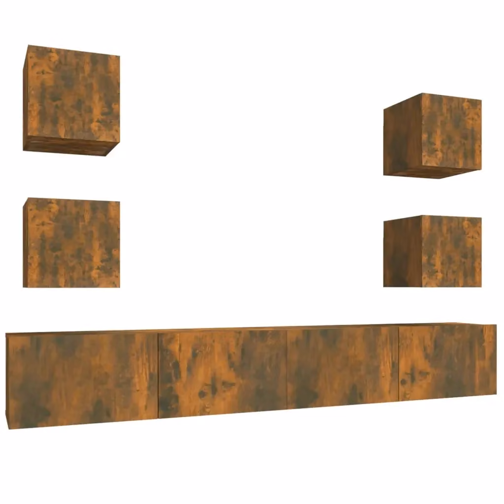 Set di mobili porta TV da soggiorno vidaXL in legno multistrato color rovere fumo marrone, modello a parete con design classico e finitura opaca – 2