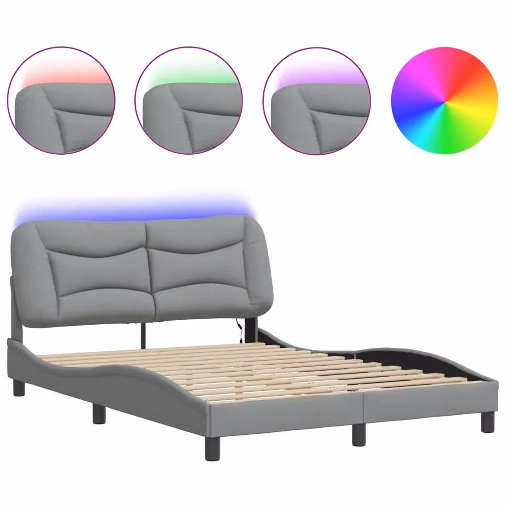 vidaXL Giroletto Hvar con LED e porta USB, Grigio Chiaro, L/P/H: 140 x 190 x 208 cm – 2