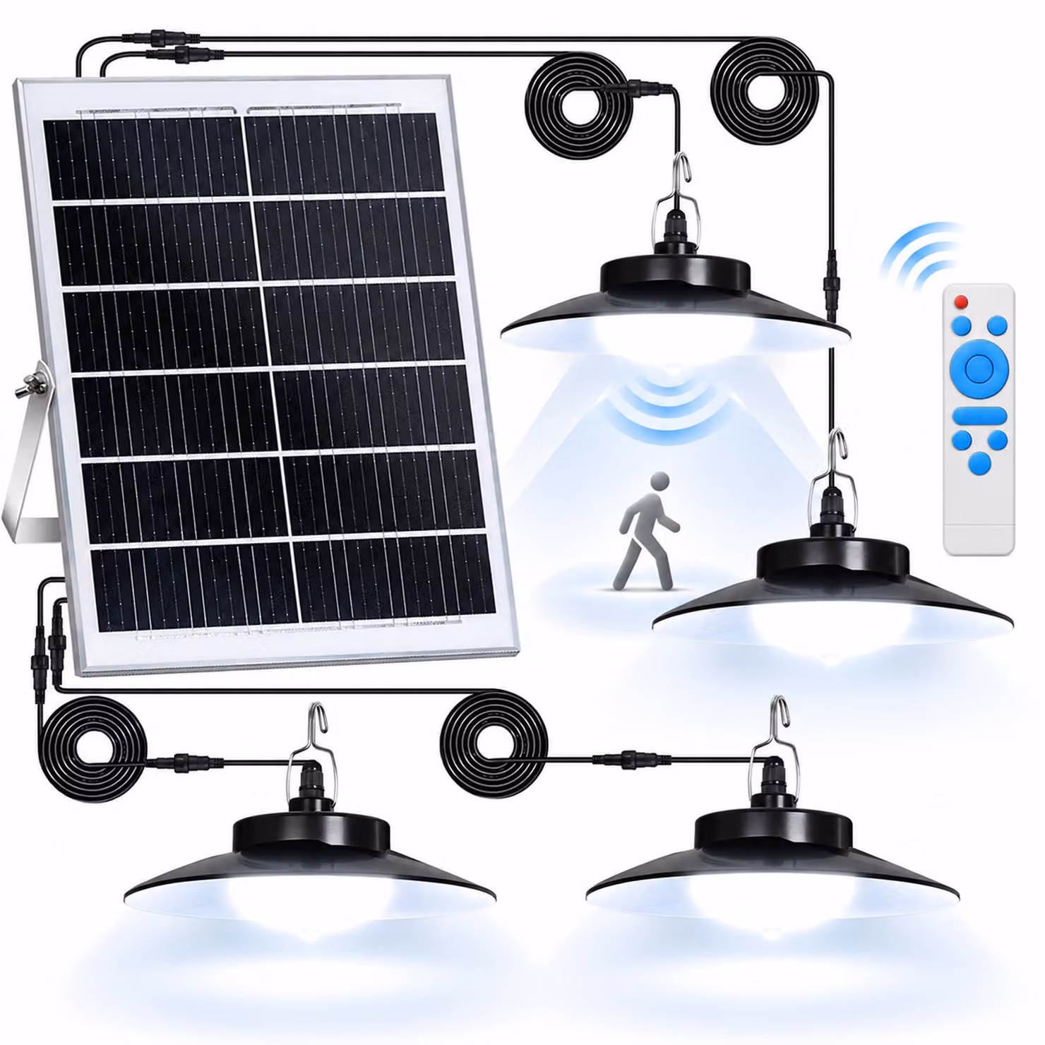 Luce solare LED a sospensione lampade solari per esterni interni rilevatore di movimento Luce solare LED a sospensione luci solari a sospensione per padiglioni garage ripostigli