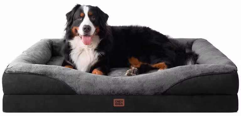 Cuccia ortopedica per cani con 4 bordi, dimensioni 132x104 cm, colore grigio/nero