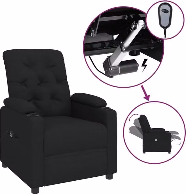 Poltrona | Sedia Relax Elettrica Reclinabile Nera in Tessuto