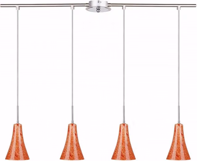 Lampadario a sospensione Candellux RUFI moderno in metallo e vetro arancione e argento, 4 luci E14, regolabile in altezza e dimmabile