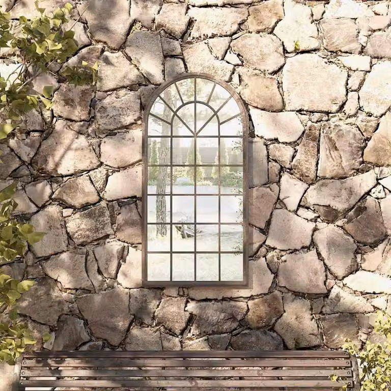 Specchio da giardino vidaXL in metallo beige con finitura antica, L: 90 cm, H: 45 cm