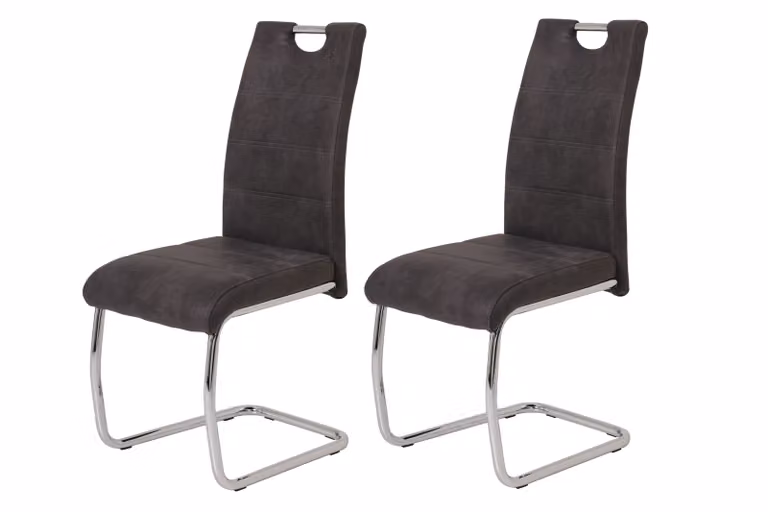 Hela Tische, set di 2 sedie da sala da pranzo cantilever Flora - rivestimento vintage antracite - struttura in metallo a tubo tondo cromato - portata 120 kg - schienale con maniglia