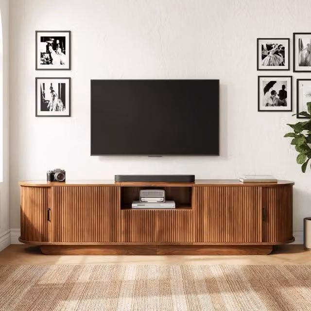 Mobile TV con ante scorrevoli ¨C Minimal ¨C 180x40x50cm colore grigio struttura 3D soggiorno
