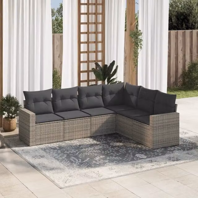 Set Divano da Giardino 6 pz con Cuscini Grigio in Polyrattan 3219000
