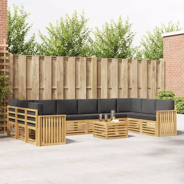 Set di divani da esterno vidaXL a forma di L con 11 pezzi, Bianco e Antracite, in legno di acacia e tessuto resistente ai raggi UV – 1
