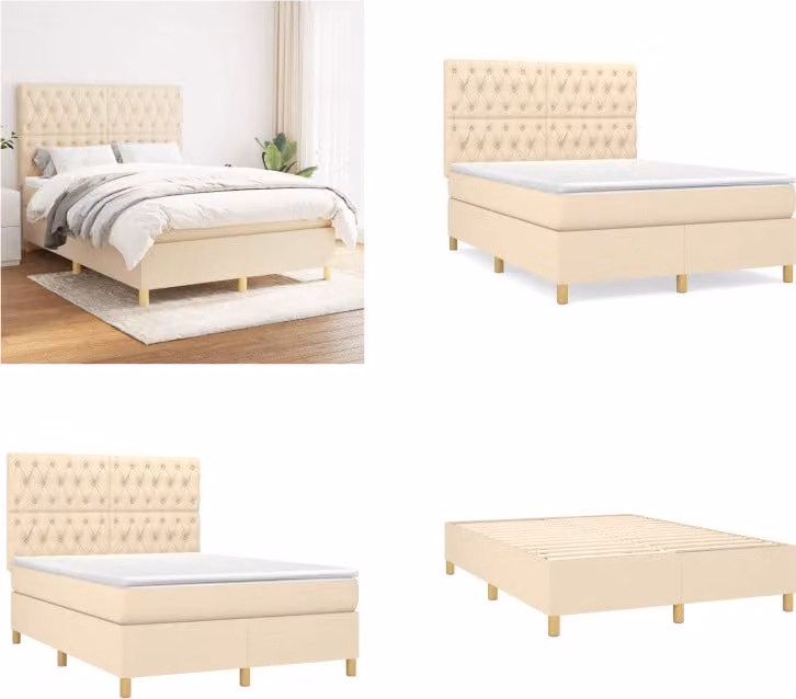 vidaXL Letto boxspring con materasso in tessuto crema 140x190 cm - Letto boxspring - Boxspringbetten - Bett - Schlafzimmermöbel