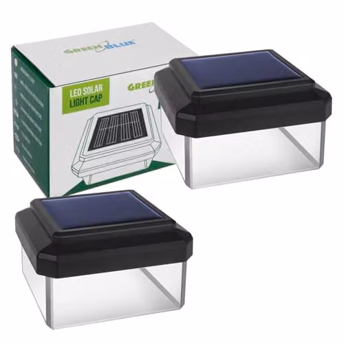 Green Blue Lampada solare LED per pali 60 x 60 mm, tetto a forma di ombrello, luce neutra 4000K, sensore crepuscolare, montaggio senza fili, batteria sostituibile, durata fino a 8 ore, set da 2