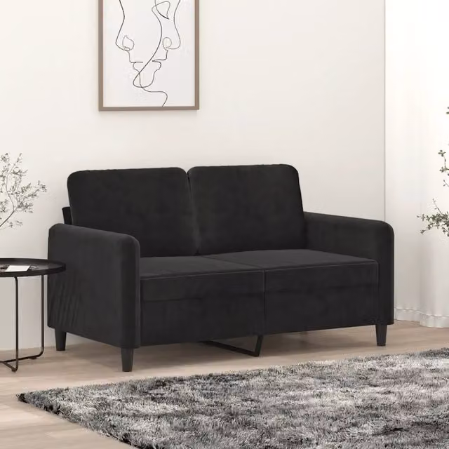 Divano a 2 posti moderno vidaXL in velluto nero con struttura in metallo per soggiorno L: 138 cm, P: 77 cm, H: 80 cm