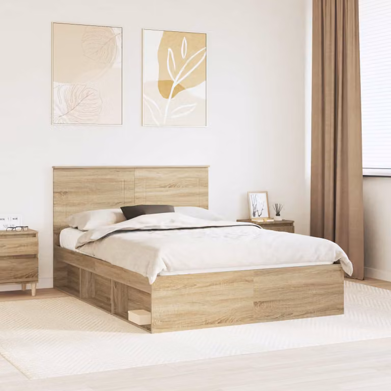 Struttura del letto Sonoma vidaXL in pino massello, colore marrone e beige, L/P: 160 x 200 cm