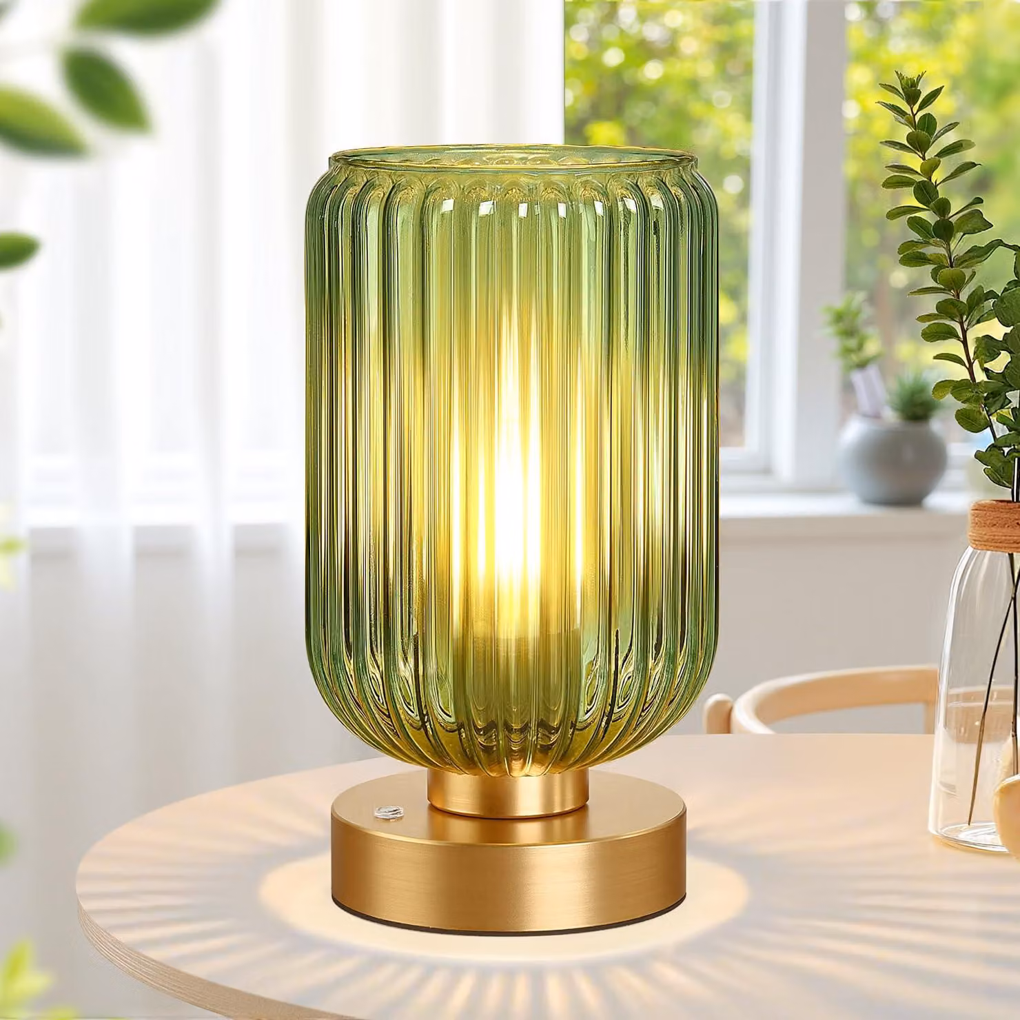 Lampada da tavolo Lampada da tavolo a LED senza fili in vetro verde Lampada da comodino ricaricabile e dimmerabile per camera da letto, soggiorno