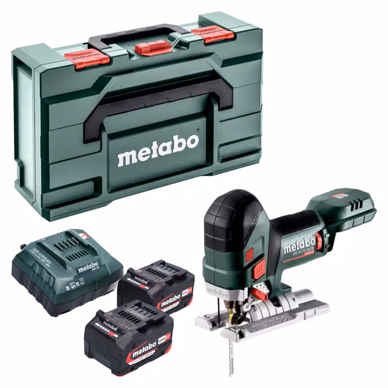 Sega a gattuccio a batteria Metabo STA 18 LTX 150 BL 18 V 150 mm Brushless + 2 batterie da 4,0 Ah + caricabatterie + Metabox