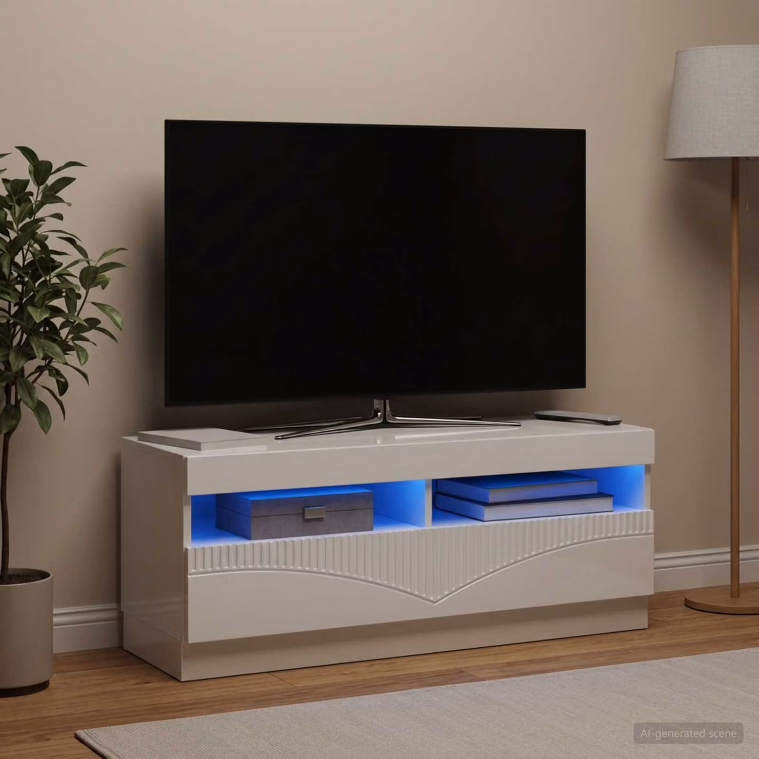 Mobile TV stand vidaXL moderno in legno MDF bianco lucido con illuminazione LED integrata