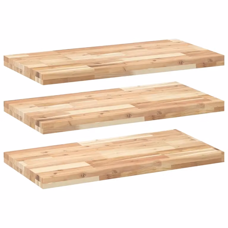 Set di 3 mensole da parete VIDAXL in legno di acacia non trattato, colore marrone, L 80 cm x P 40 cm x H 4 cm