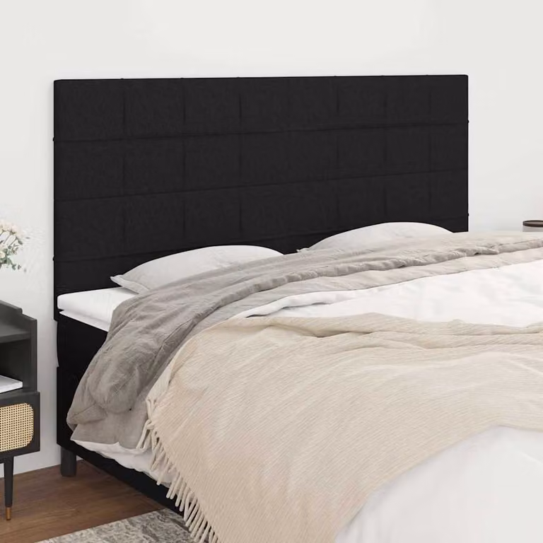 Testiera per letto vidaXL in tessuto nero con struttura in legno e MDF, L: 180 cm, P: 5 cm, H: 118/128 cm